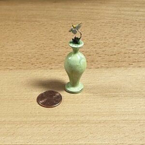 Vintage Strombecker Miniature Dollhouse Vase W/ Flower 1930s Wood Green AS IS
